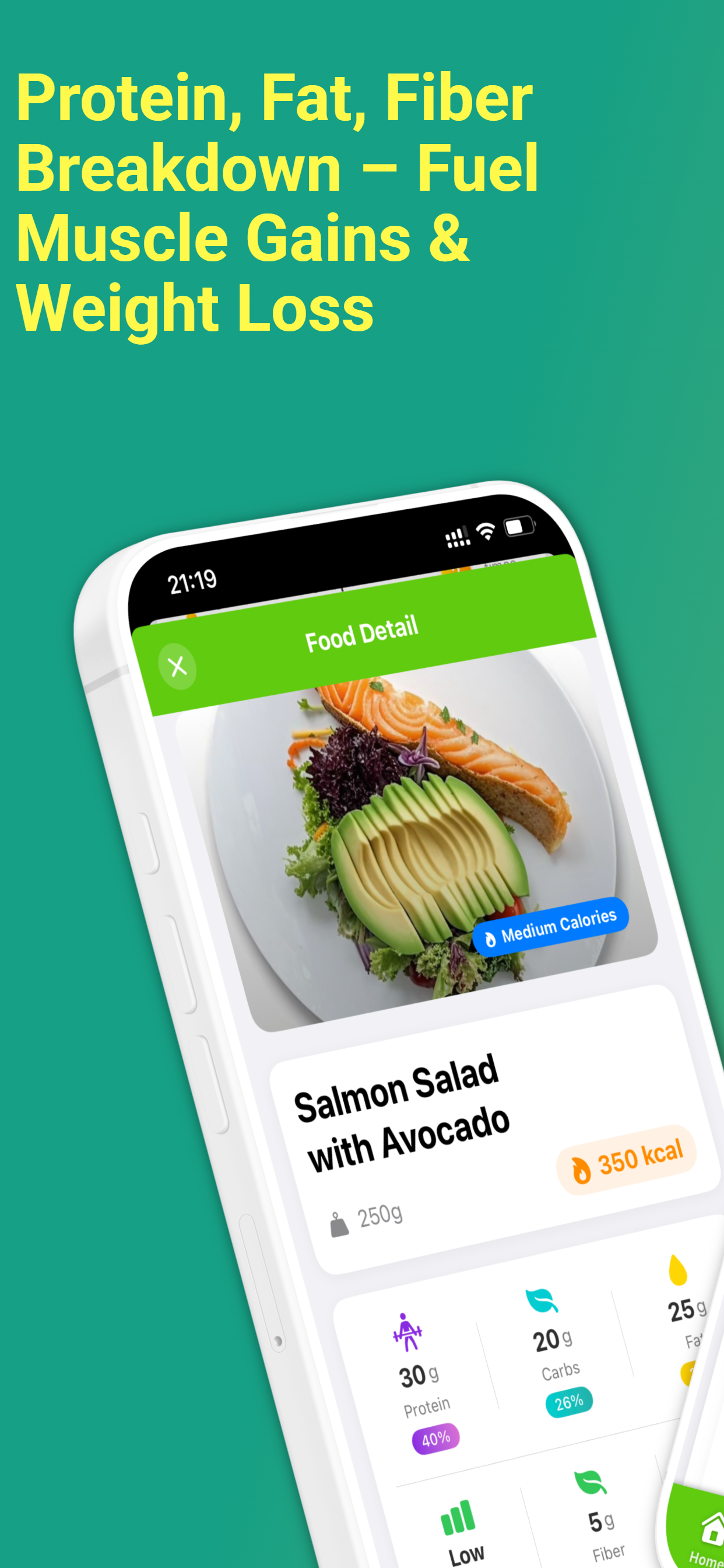 Diet Scan AI nutrition dashboard displaying calorie tracking and macro breakdown